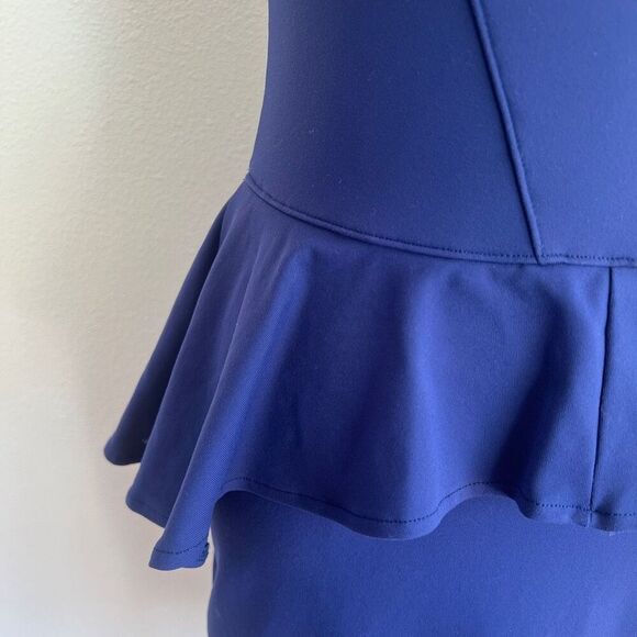 Bebe Blue Stretchy Bodycon Dress with Peplum and Mesh Size Medium - Picture 6 of 13